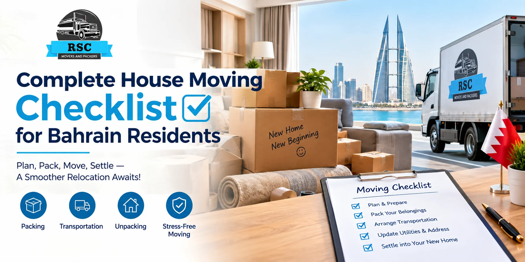 Complete house moving checklist for Bahrain residents by RSC Movers and Packers
