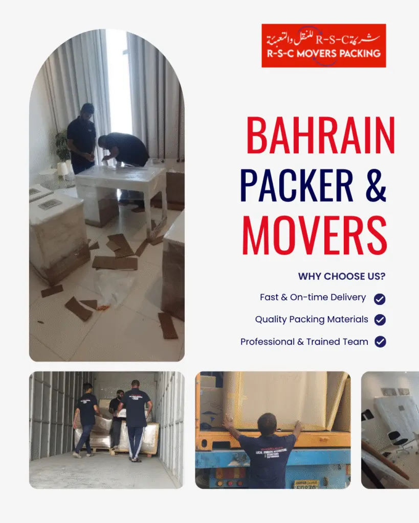 Professional team wrapping furniture and loading cargo trucks for R-S-C Bahrain Packer & Movers